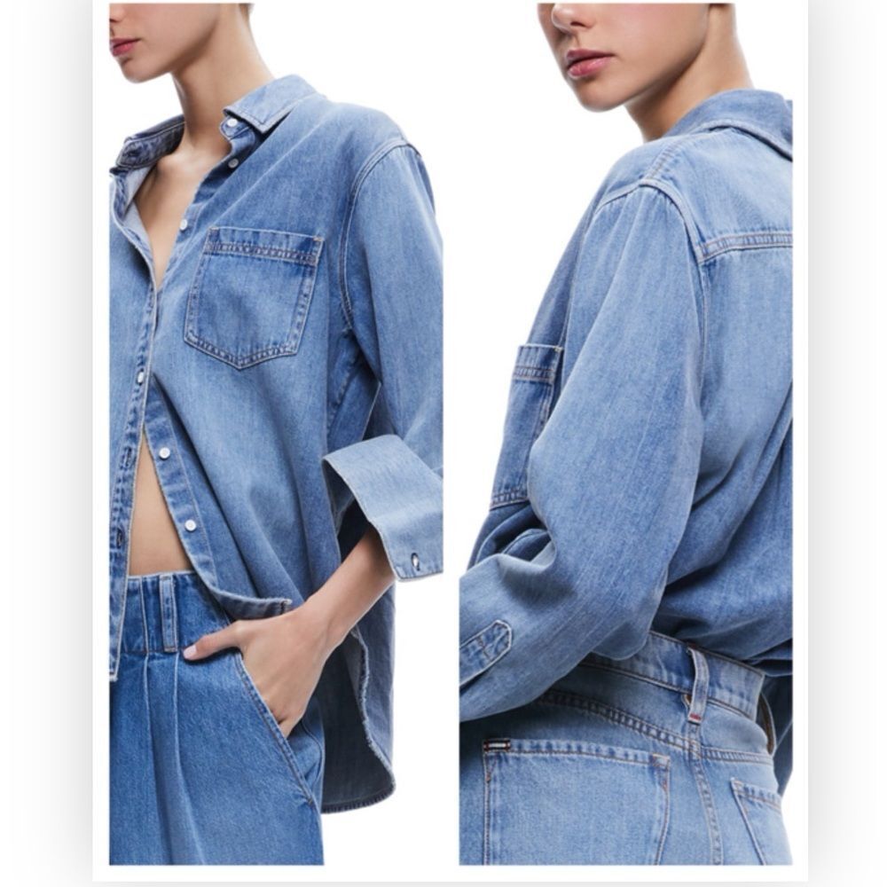 NEW Alice & Olivia Oversize Cotton Blend Denim Button-Up Shirt XL $ 330.00 - Picture 2 of 10